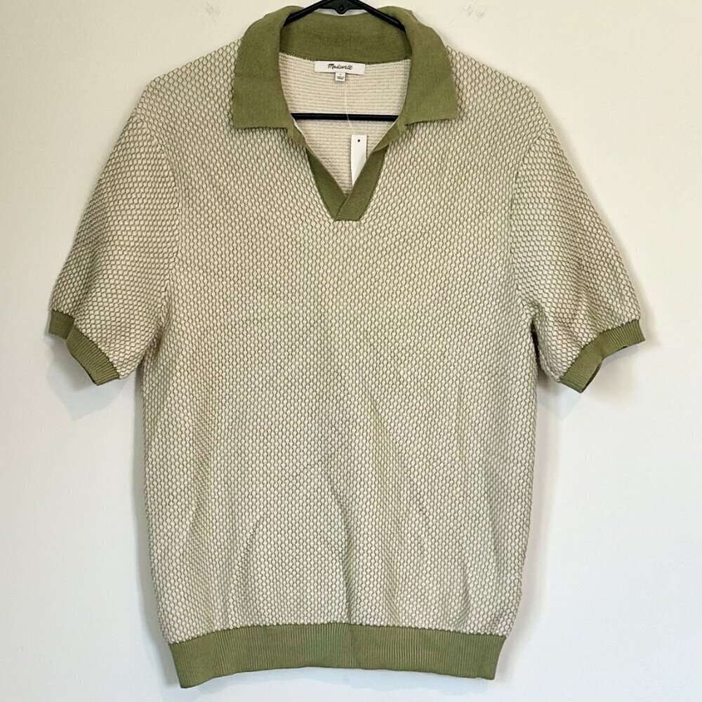 NWT Madewell Olive Honeycomb Stitch Johnny-Collar Sweater Polo - Size: Small - Picture 2 of 13